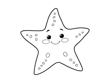 Dost canlısı, çizgi film tarzı, gülümseyen bir yüzü ve basit siyah çizgileri olan bir denizyıldızı.