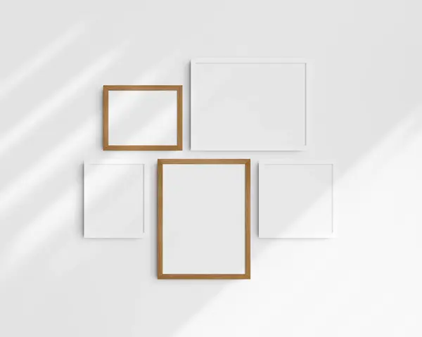 Galerij Muur Mockup Set Witte Kersenhout Frames Moderne Frame Mockup — Stockfoto