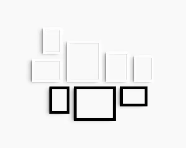 Galéria Fali Mockup Készlet Fekete Fehér Keret Tiszta Modern Minimalista Stock Kép