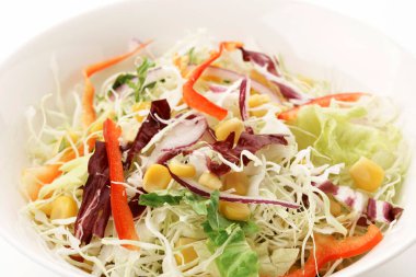 Parçalanmış lahana ve renkli sebze salatası.