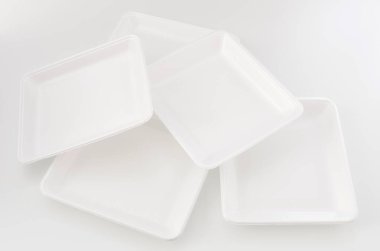White foam food packing tray on white background