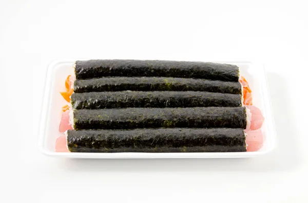Makizushi Makanan Jepang Salmon Roll Dan Tuna Roll Atas Baki — Stok Foto