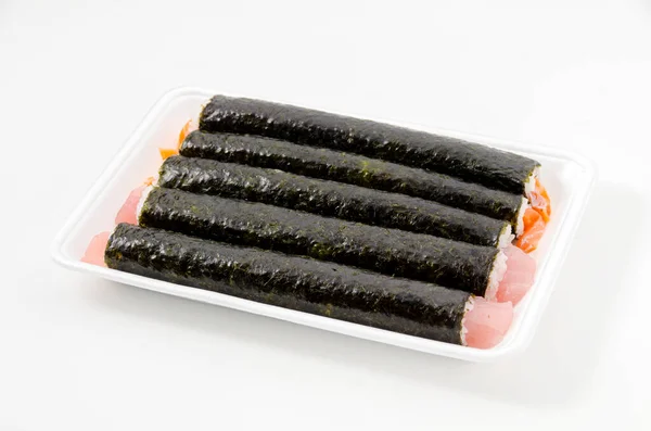Makizushi Comida Japonesa Rollo Salmón Rollo Atún Una Bandeja Alimentos —  Fotos de Stock