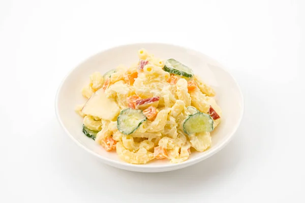 stock image macaroni and potato salad on white background