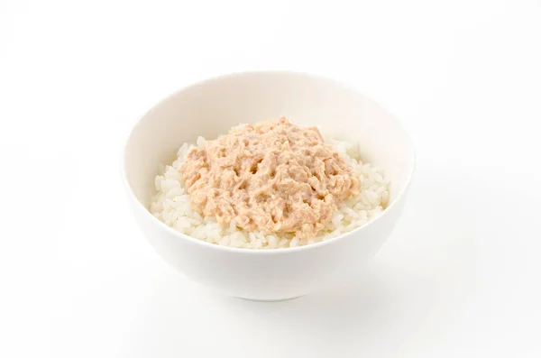 Tuna Mayo Don Tuna Mayonnaise Рисом Білій Мисці Білому Тлі — стокове фото