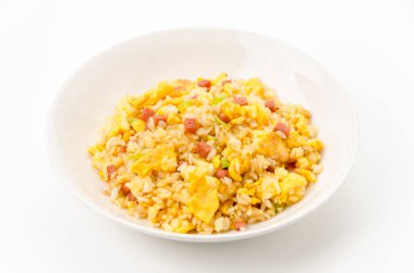 Fried rice with egg and luncheon meat clipart