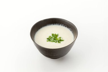 Enoki Mushroom potage soup with parsley clipart