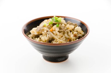 Japon yemeği, sığır eti ve dulavrat pilavı.