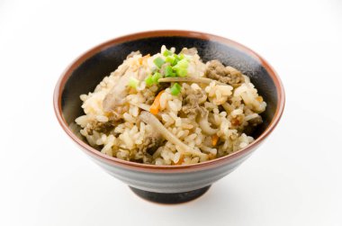 Japon yemeği, sığır eti ve dulavrat pilavı.