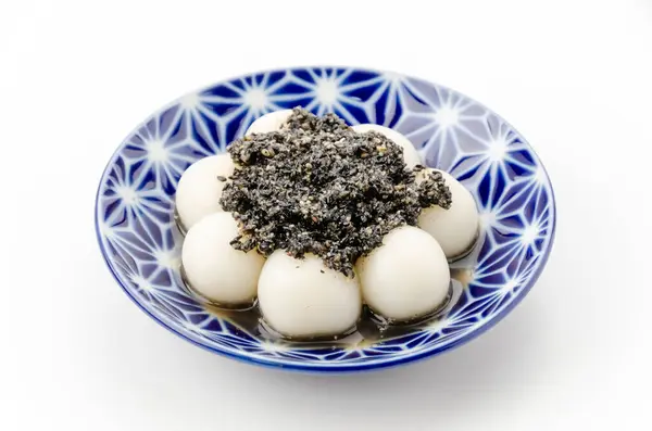 stock image Japanese sweet, shiratama dango with black sesame sauce