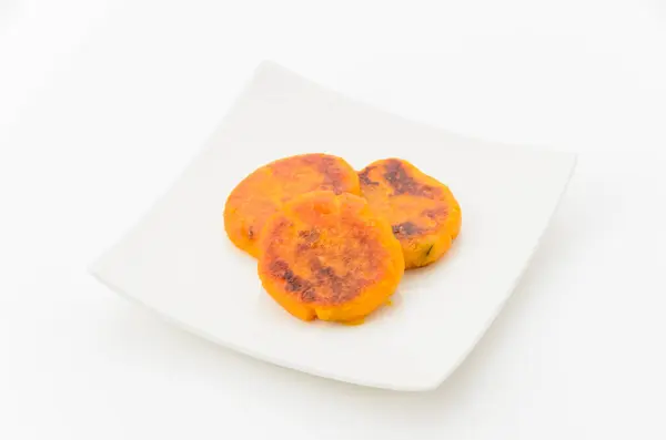 stock image Pumpkin Mochi on white Square Plate