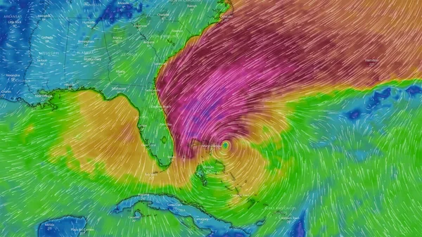 德国德累斯顿 2022年11月9日 美国和中美洲东海岸图 显示飓风妮可和热带风暴的风力天气网络服务 免版税图库照片