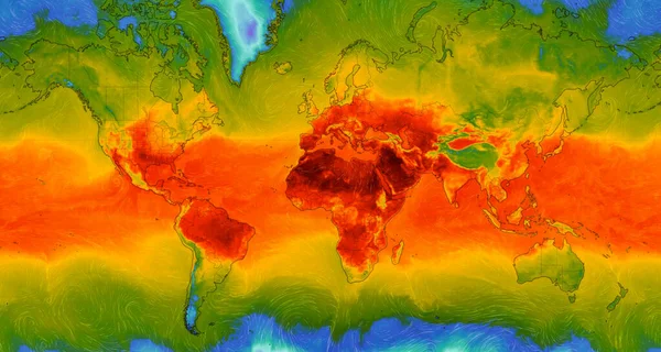 Dresden, Almanya - 17 Ağustos 2023 Avrupa haritası Windy hava durumu web servisinde Ağustos ayı ortasında aşırı yüksek sıcaklıkta küresel ısınmayı gösteriyor. Küresel ısınma kavramı