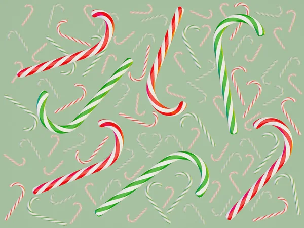 Pływające Kolorowe Laski Cukierki Miętowym Zielonym Tle Wakacje Renderowania Świąteczna — Zdjęcie stockowe
