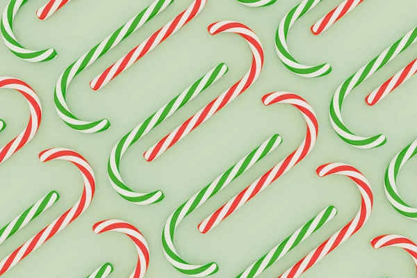 Barevné Tyčinky Mátově Zeleném Pozadí Dovolená Vykreslení Vánoční Novoroční Model — Stock fotografie