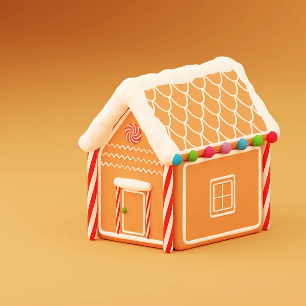 진저브레드 하우스는 줄무늬 캔디볼 장식되어 Render Illustration Christmas New Year 스톡 사진