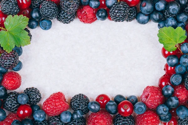 Frame Made Red Black Raspberries Blueberries Red Currants Berries Copy — Stock Photo, Image