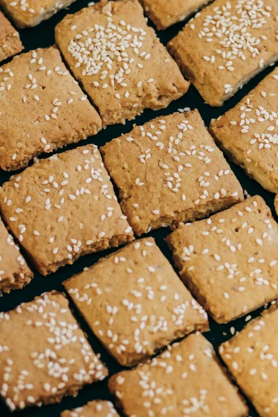 Square Homemade Cookies Sesame Seeds — Fotografia de Stock