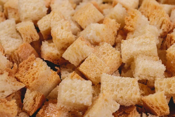 Croutons Roasted White Bread Close Delicious Croutons Macro Shot Croutons — Zdjęcie stockowe
