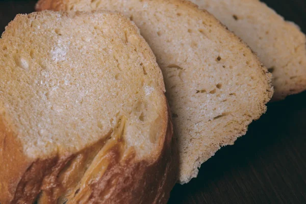 Leckere Croutons Gebratenes Weißbrot Makroschuss Brot Scheiben — Stockfoto