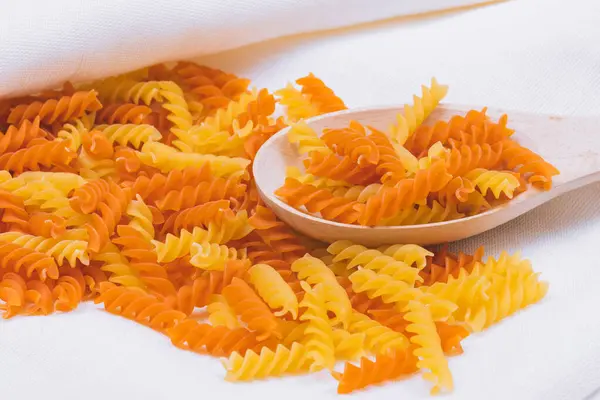 Yellow Orange Fusilli Pasta Tablecloth — Stock Photo, Image