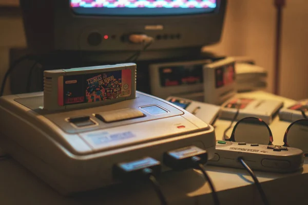 Stock image Tallinn, Estonia - 21.05.2022: LVLup! Video Game Museum - Super Nintendo Console