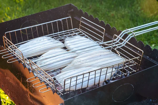 Las Canales Calamar Cocinan Parrilla —  Fotos de Stock