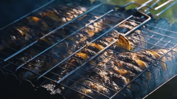 Dorado Lemon Spices Cooked Fire — Stock Video