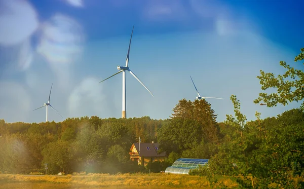 Turbinas Eólicas Campo Concepto Ecoenergía — Foto de Stock