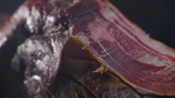 Close Textuur Van Gedroogde Spaanse Ham — Stockvideo