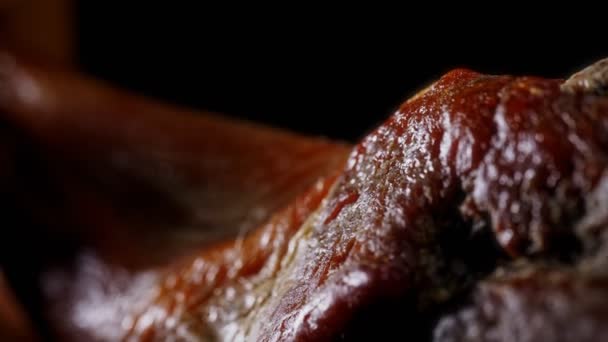 Close Textuur Van Gedroogde Spaanse Ham — Stockvideo