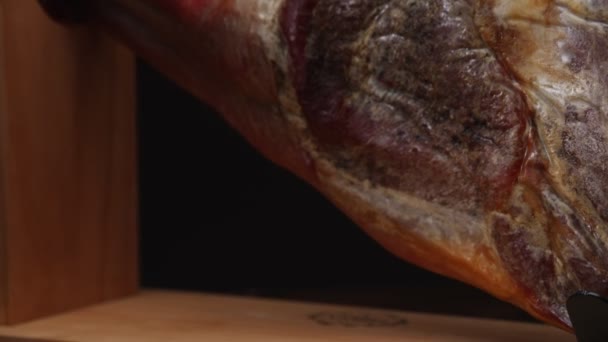 Spaanse Schijfjes Gedroogde Spaanse Ham — Stockvideo