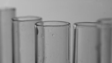 Laboratuvar test tüplerine damlatın. Siyah ve beyaz.