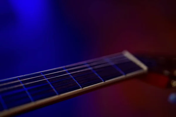Struny Akustyczne Gitara Bliska Widok — Zdjęcie stockowe