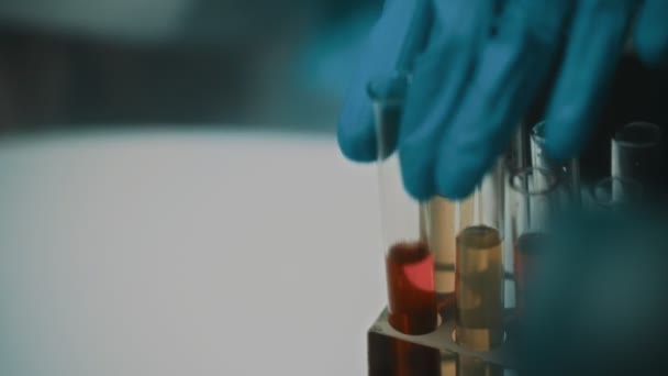 Scienziato Che Lavora Con Provette Capsule Petri Laboratorio — Video Stock