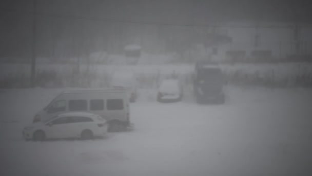 Forte Tempesta Neve Quasi Nulla Visibile — Video Stock