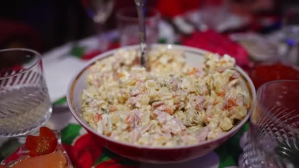 Traditional Russian New Year Table Salads Cold Cuts — Vídeo de Stock