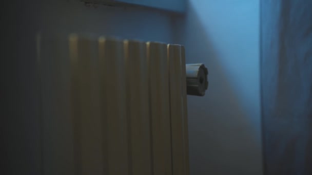 Woman Turning Heating Thermostat Radiator Money — Stockvideo