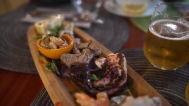 Marine plate. Mix of shrimp, fish, octopus.