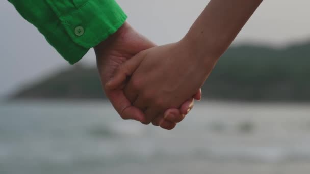 Girls Holding Hands Background Sea — Stock Video
