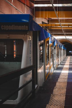 Naples, Italy - 12.06.2022: Funicular cable railway train station.