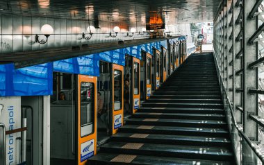 Naples, Italy - 12.06.2022: Funicular cable railway train station.