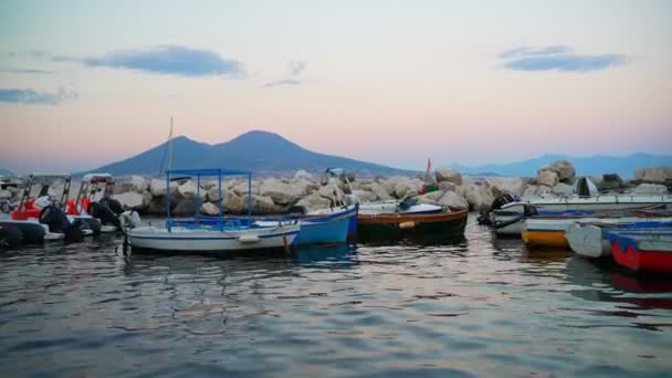 Naples Italy 2022 Fishing Boats Vesuvius Mountain — Αρχείο Βίντεο