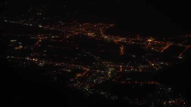 Pohled Noční Město Ulice Letadla — Stock video