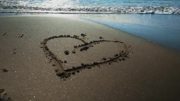 Heart Drawn Sandy Sea Beach — Stock video
