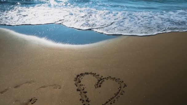 Heart Drawn Sandy Sea Beach — Vídeo de stock