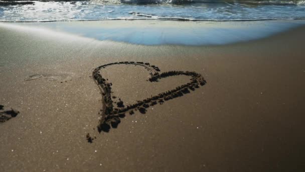 Heart Drawn Sandy Sea Beach — Vídeo de stock