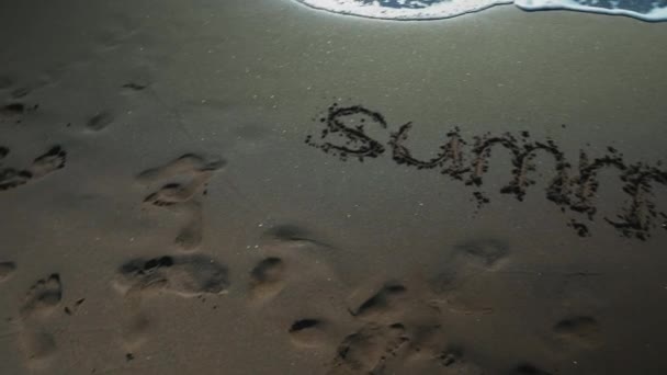 Word Summer Drawn Sandy Sea Beach — Stok Video