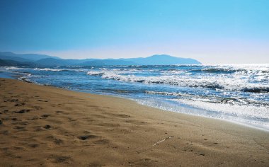 Sandy sea beach in Paestum, Italy.