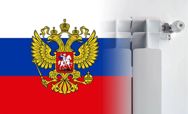 밸브가 러시아 국기와 라디에이터 — 스톡 사진